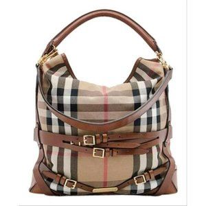 Burberry Gosford House Check Bridle Tote Bag Dark Tan